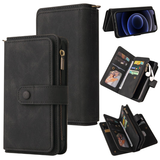 For iPhone 12 mini Skin Feel PU + TPU Horizontal Flip Leather Case with Holder & 15 Cards Slot & Wallet & Zipper Pocket & Lanyard (Black) - iPhone 12 mini Cases by buy2fix | Online Shopping UK | buy2fix