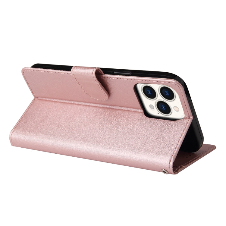 For iPhone 13 Pro Multifunctional Horizontal Flip Leather Case, with Three Card Slot & Holder & Photo Frame & Lanyard (Rose Gold) - iPhone 13 Pro Cases by buy2fix | Online Shopping UK | buy2fix