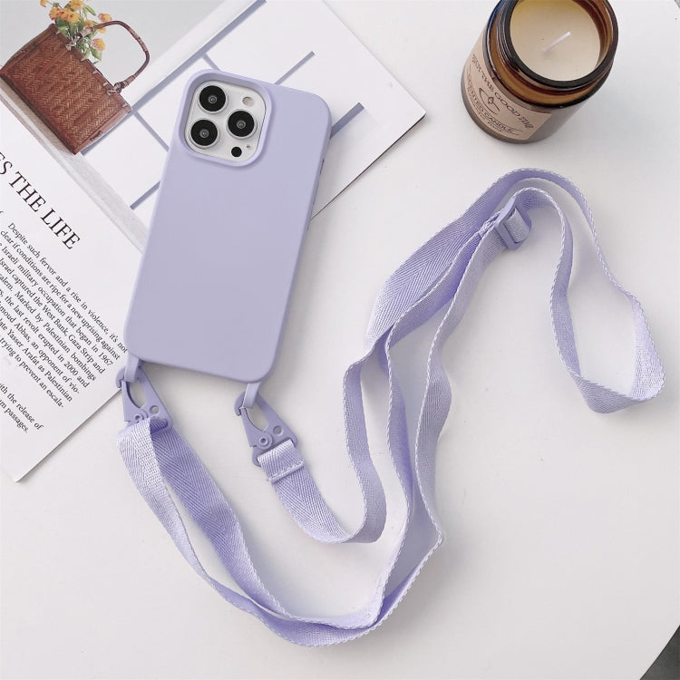 For iPhone 12 Pro Max Elastic Silicone Protective Case with Wide Neck Lanyard(Purple) - iPhone 12 Pro Max Cases by buy2fix | Online Shopping UK | buy2fix