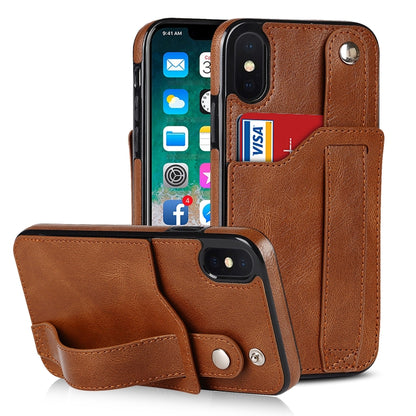 For iPhone XS Max Crazy Horse Texture Shockproof TPU + PU Leather Case with Card Slot & Wrist Strap Holder(Brown) - More iPhone Cases by buy2fix | Online Shopping UK | buy2fix