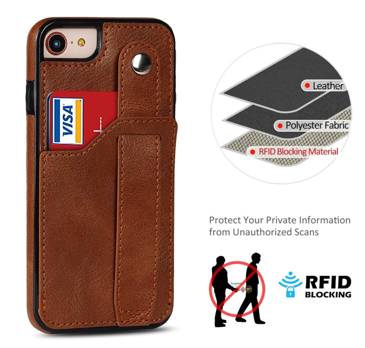 For iPhone SE 2022 / SE 2020 / 8 / 7 Crazy Horse Texture Leather Back Case with Card Slot & Wrist Strap(Brown) - iPhone SE 2022 / 2020 / 8 / 7 Cases by buy2fix | Online Shopping UK | buy2fix