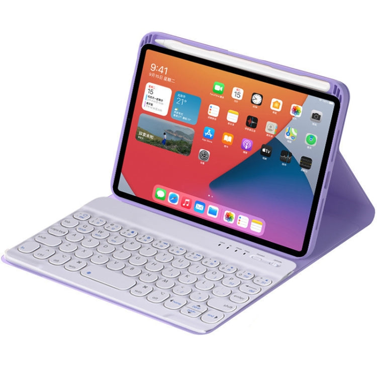 HY006 Round Keys Detachable Bluetooth Keyboard Leather Tablet Case with Holder for iPad mini 6(Light Purple) - For iPad mini by buy2fix | Online Shopping UK | buy2fix