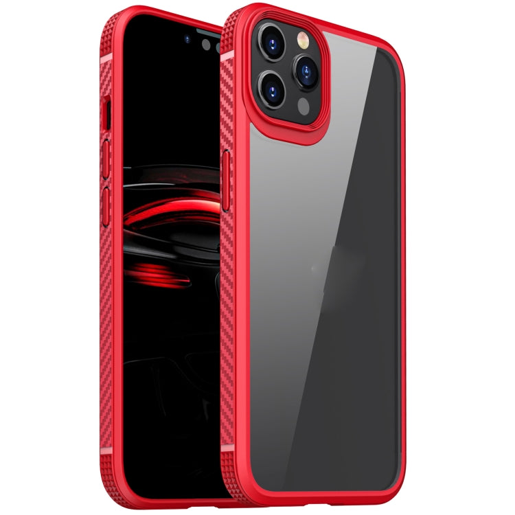 For iPhone 12 / 12 Pro MG Series Carbon Fiber TPU + Clear PC Four-corner Airbag Shockproof Case(Red) - iPhone 12 / 12 Pro Cases by buy2fix | Online Shopping UK | buy2fix