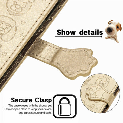 For Motorola Moto Edge 20 Lovely Cat and Dog Embossing Pattern Horizontal Flip Leather Case , with Holder & Card Slots & Wallet & Cartoon Clasp & Lanyard(Gold) - Motorola Cases by buy2fix | Online Shopping UK | buy2fix
