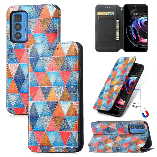 For Motorola Edge 20 Pro Colorful Magnetic Horizontal Flip PU Leather Case with Holder & Card Slot & Wallet(Rhombus) - Motorola Cases by buy2fix | Online Shopping UK | buy2fix