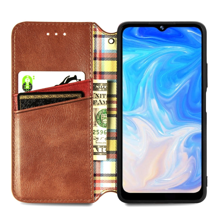 For Doogee N40 Pro Cubic Grid Pressed Horizontal Flip Magnetic Leather Case with Holder & Card Slots & Wallet(Brown) - More Brand by buy2fix | Online Shopping UK | buy2fix