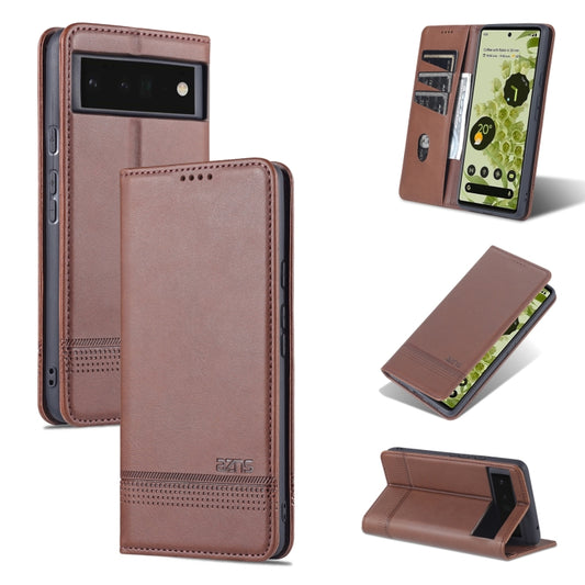 For Google Pixel 6 Pro AZNS Magnetic Calf Texture Horizontal Flip Phone Leather Case(Dark Brown) - Google Cases by AZNS | Online Shopping UK | buy2fix