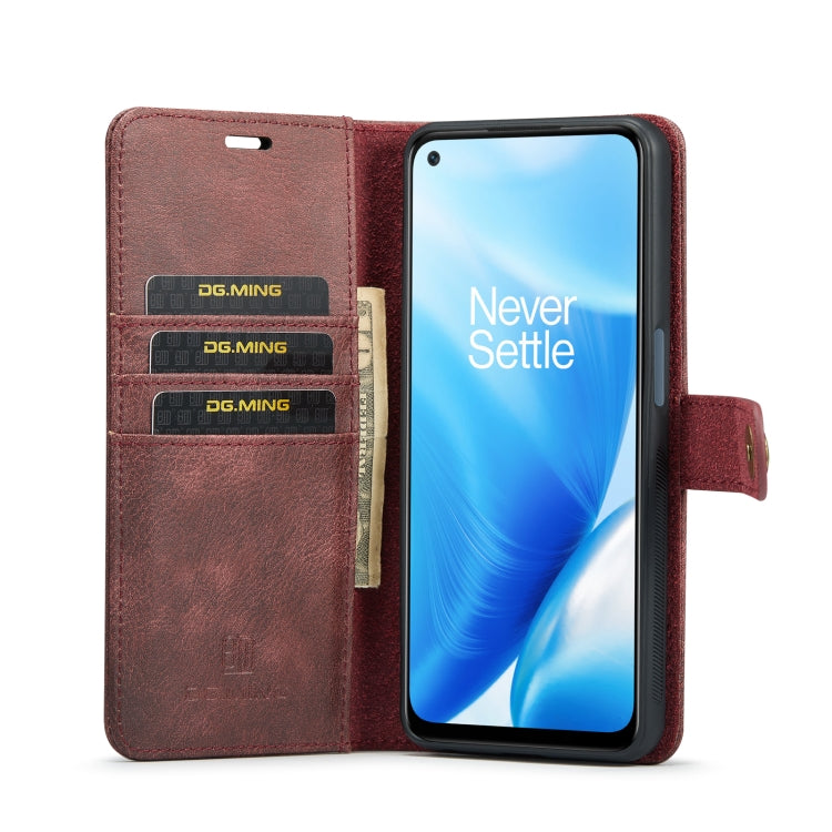 For OnePlus Nord 2 5G DG.MING Crazy Horse Texture Flip Detachable Magnetic Leather Case with Holder & Card Slots & Wallet(Red) - OnePlus Cases by DG.MING | Online Shopping UK | buy2fix