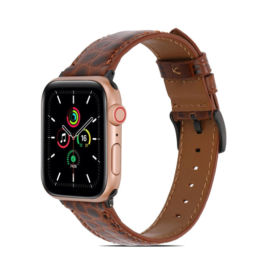 Crocodile Texture Leather Watch Band for Apple Watch Series 9&8&7 41mm / SE 3&SE 2&6&SE&5&4 40mm / 3&2&1 38mm(Brown) - Watch Bands by buy2fix | Online Shopping UK | buy2fix