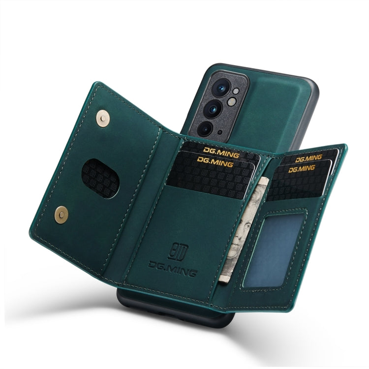 For OnePlus 9RT 5G DG.MING M2 Series 3-Fold Multi Card Bag Back Cover Leather Phone Case(Green) - OnePlus Cases by DG.MING | Online Shopping UK | buy2fix