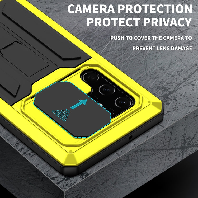 For Samsung Galaxy S22 Ultra 5G R-JUST Sliding Camera Metal + Silicone Holder Phone Case(Yellow) - Galaxy S22 Ultra 5G Cases by R-JUST | Online Shopping UK | buy2fix