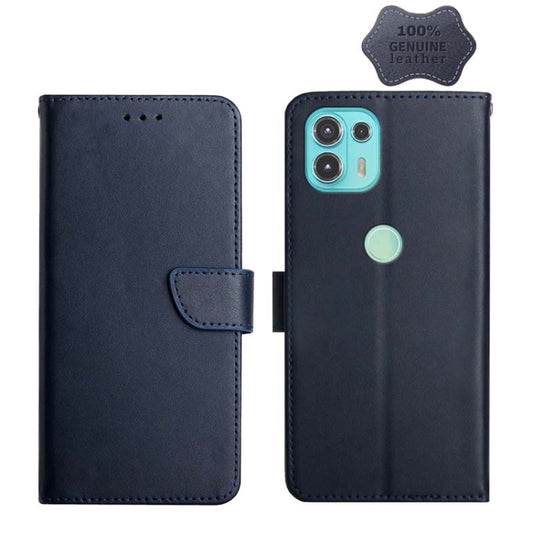 For Motorola Moto Edge 20 Lite Genuine Leather Fingerprint-proof Horizontal Flip Phone Case(Blue) - Motorola Cases by buy2fix | Online Shopping UK | buy2fix