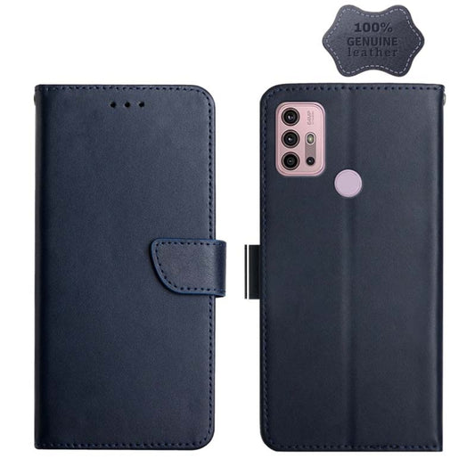 For Motorola Moto G30 Genuine Leather Fingerprint-proof Horizontal Flip Phone Case(Blue) - Motorola Cases by buy2fix | Online Shopping UK | buy2fix