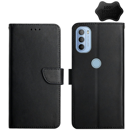 For Motorola Moto G51 5G Genuine Leather Fingerprint-proof Horizontal Flip Phone Case(Black) - Motorola Cases by buy2fix | Online Shopping UK | buy2fix