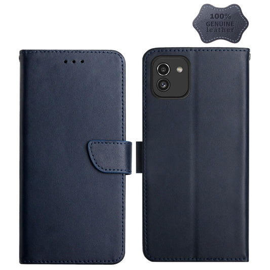 For Samsung Galaxy A03 166mm Genuine Leather Fingerprint-proof Horizontal Flip Phone Case(Blue) - Galaxy Phone Cases by buy2fix | Online Shopping UK | buy2fix