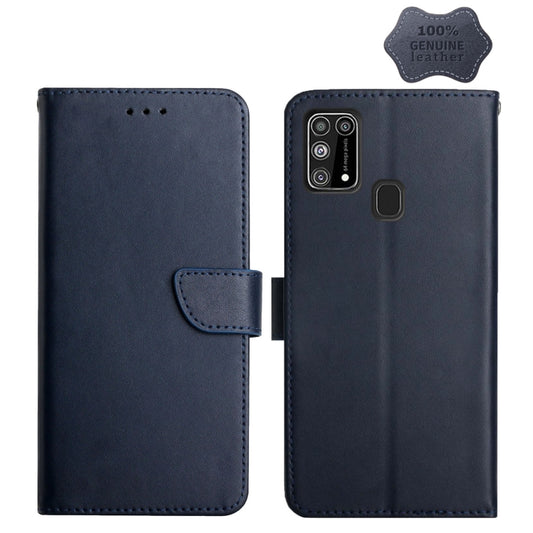 For Samsung Galaxy M31 Genuine Leather Fingerprint-proof Horizontal Flip Phone Case(Blue) - Galaxy Phone Cases by buy2fix | Online Shopping UK | buy2fix