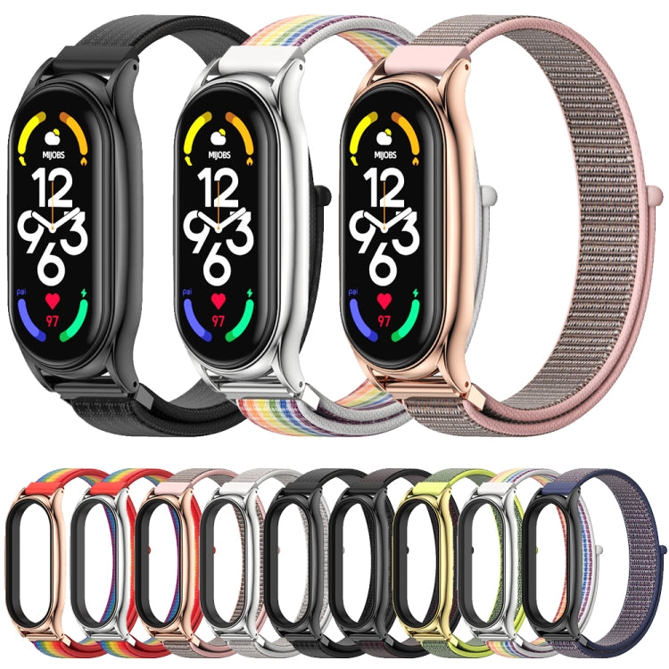 For Xiaomi Mi Band 7 / 7 NFC MIJOBS Plus Stainless Steel Case Nylon Watch Band(Sea Shell Silver) - Watch Bands by MIJOBS | Online Shopping UK | buy2fix