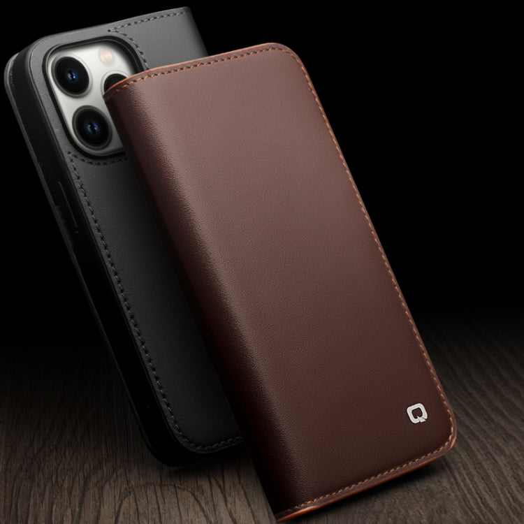 For iPhone 14 Plus QIALINO Business Horizontal Flip PU Phone Case (Brown) - iPhone 14 Plus Cases by QIALINO | Online Shopping UK | buy2fix