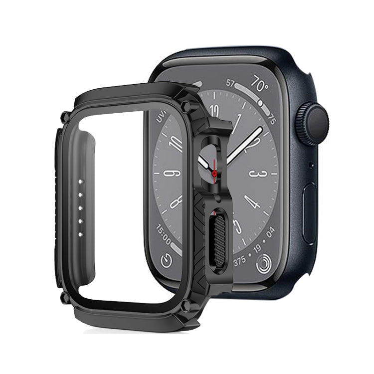 Screen Tempered Glass Film Armor Waterproof Watch Case For Apple Watch Series 8&7 45mm(Black) - Watch Cases by buy2fix | Online Shopping UK | buy2fix