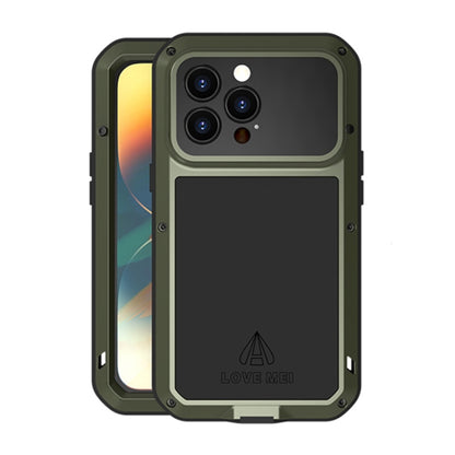 For iPhone 14 Pro LOVE MEI Metal Shockproof Life Waterproof Dustproof Phone Case(Army Green) - iPhone 14 Pro Cases by LOVE MEI | Online Shopping UK | buy2fix