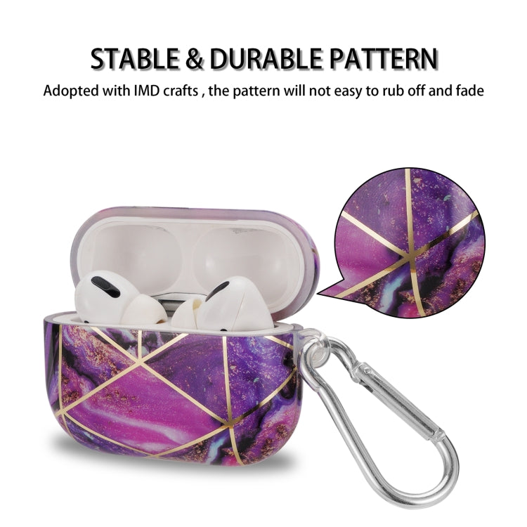 For AirPods Pro 2 Electroplate Marble Pattern Wireless Earphone Protective Case with Hook(Purple) - For AirPods Pro 2 by buy2fix | Online Shopping UK | buy2fix