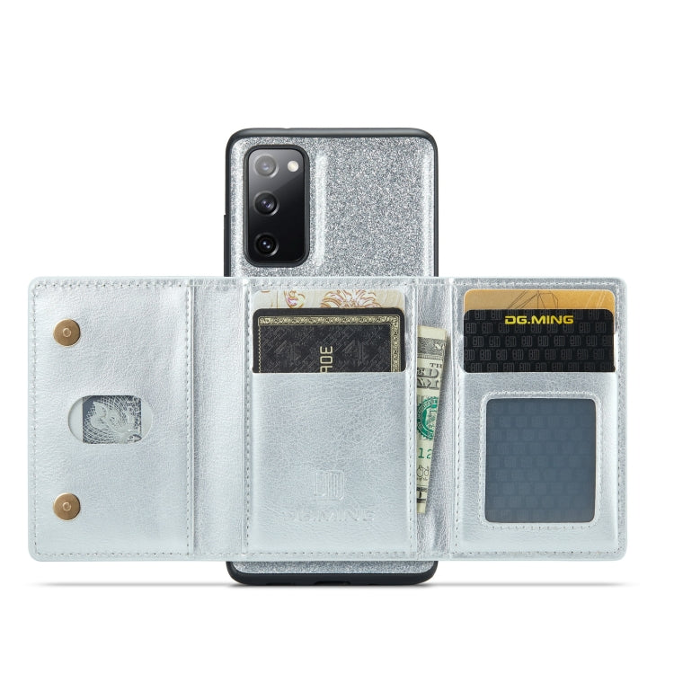 For Samsung Galaxy S20 FE DG.MING M3 Series Glitter Powder Card Bag Leather Case(Silver) - Galaxy Phone Cases by DG.MING | Online Shopping UK | buy2fix