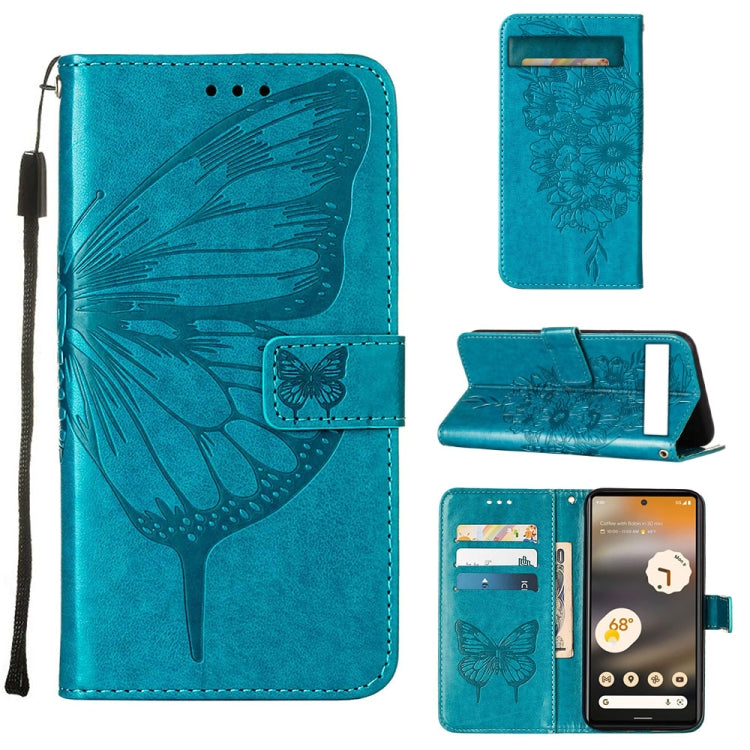 For Google Pixel 7a Embossed Butterfly Flip Leather Phone Case(Blue) - Google Cases by buy2fix | Online Shopping UK | buy2fix