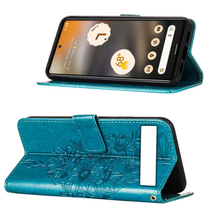 For Google Pixel 7a Embossed Butterfly Flip Leather Phone Case(Blue) - Google Cases by buy2fix | Online Shopping UK | buy2fix