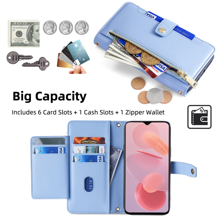 For Ulefone Note 12P Sheep Texture Cross-body Zipper Wallet Leather Phone Case(Blue) - Ulefone Cases by buy2fix | Online Shopping UK | buy2fix
