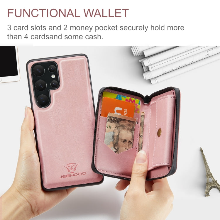 For Samsung Galaxy S23 Ultra 5G JEEHOOD Magnetic Zipper Horizontal Flip Leather Phone Case(Pink) - Galaxy S23 Ultra 5G Cases by JEEHOOD | Online Shopping UK | buy2fix