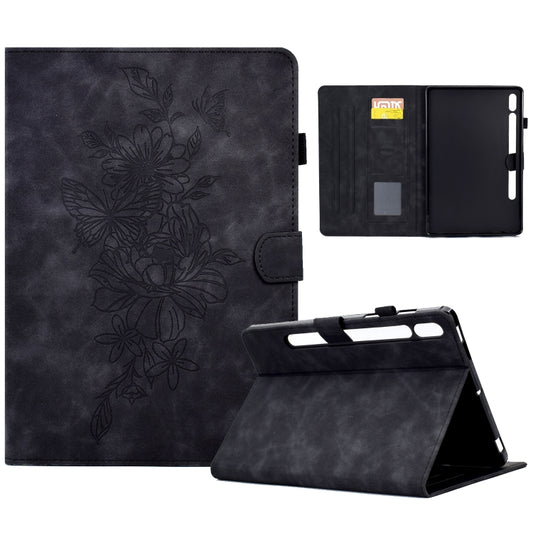 For Samsung Galaxy Tab S7 / S8 Peony Butterfly Embossed Leather Smart Tablet Case(Black) - Galaxy Tab S7 by buy2fix | Online Shopping UK | buy2fix