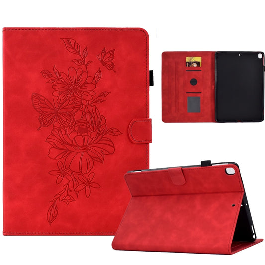 For Samsung Galaxy Tab S6 Lite P610 Peony Butterfly Embossed Leather Smart Tablet Case(Red) - Tab S6 Lite P610 / P615 by buy2fix | Online Shopping UK | buy2fix