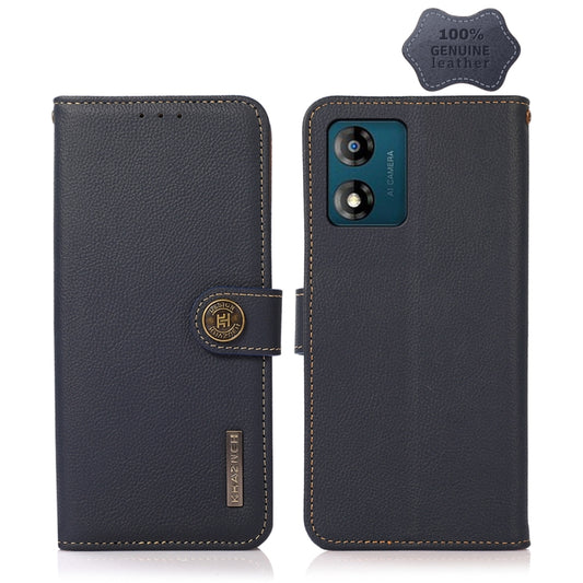 For Motorola Moto E13 2023 4G KHAZNEH Custer Texture RFID Genuine Leather Phone Case(Blue) - Motorola Cases by buy2fix | Online Shopping UK | buy2fix