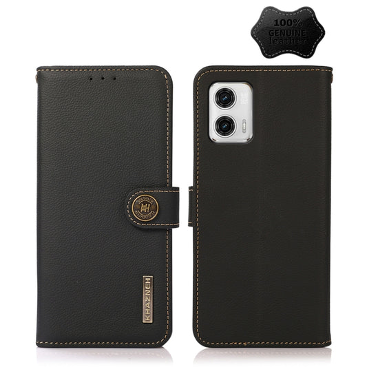 For Motorola Moto G73 5G KHAZNEH Custer Texture RFID Genuine Leather Phone Case(Black) - Motorola Cases by buy2fix | Online Shopping UK | buy2fix