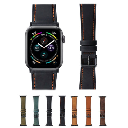 Crazy Horse Genuine Leather Watch Band For Apple Watch Ultra 49mm&Watch Ultra 2 49mm / Series 9&8&7 45mm / SE 3&SE 2&6&SE&5&4 44mm / 3&2&1 42mm(Full Black) - Watch Bands by buy2fix | Online Shopping UK | buy2fix