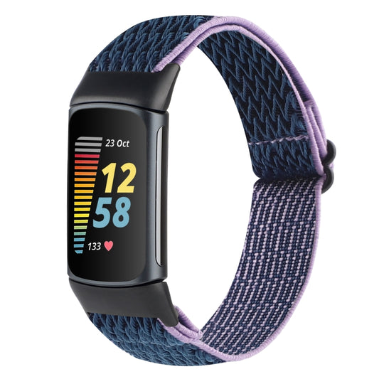 For Fitbit Charge 5 Buckle Wave Braided Nylon Watch Band(Indigo Blue) - Watch Bands by buy2fix | Online Shopping UK | buy2fix