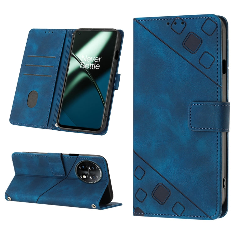 For OnePlus 11 Skin-feel Embossed Leather Phone Case(Blue) - OnePlus Cases by buy2fix | Online Shopping UK | buy2fix