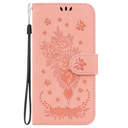 For OnePlus 11 Butterfly Rose Embossed Leather Phone Case(Pink) - OnePlus Cases by buy2fix | Online Shopping UK | buy2fix