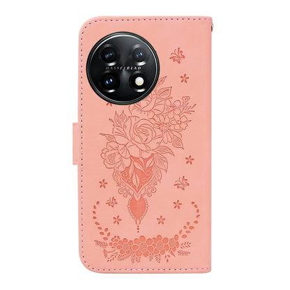 For OnePlus 11 Butterfly Rose Embossed Leather Phone Case(Pink) - OnePlus Cases by buy2fix | Online Shopping UK | buy2fix