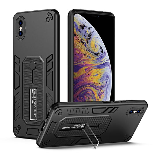 For iPhone X / XS Variety Brave Armor Finger Loop Holder Phone Case(Black) - More iPhone Cases by buy2fix | Online Shopping UK | buy2fix