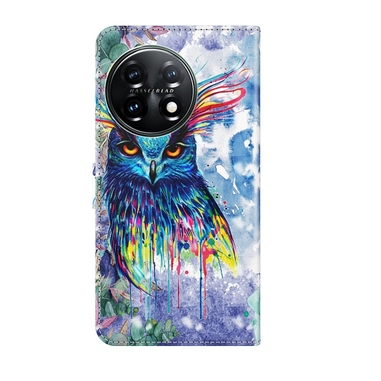 For OnePlus 11 3D Painting Pattern TPU + PU Leather Phone Case(Watercolor Owl) - OnePlus Cases by buy2fix | Online Shopping UK | buy2fix