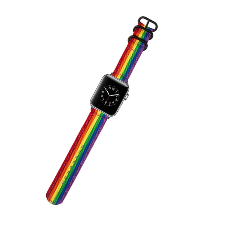 Black Buckle Canvas Watch Band For Apple Watch Ultra 49mm&Watch Ultra 2 49mm / Series 9&8&7 45mm / SE 3&SE 2&6&SE&5&4 44mm / 3&2&1 42mm(Rainbow) - Watch Bands by buy2fix | Online Shopping UK | buy2fix