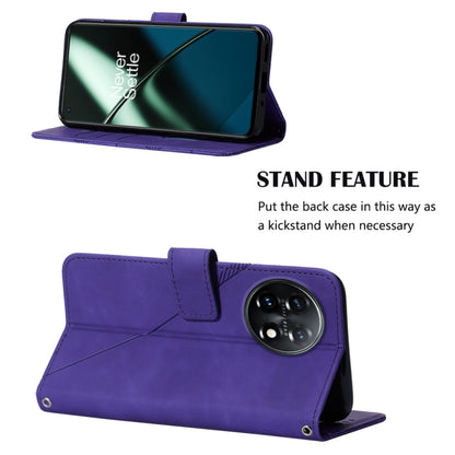 For OnePlus 11 Crossbody 3D Embossed Flip Leather Phone Case(Purple) - OnePlus Cases by buy2fix | Online Shopping UK | buy2fix