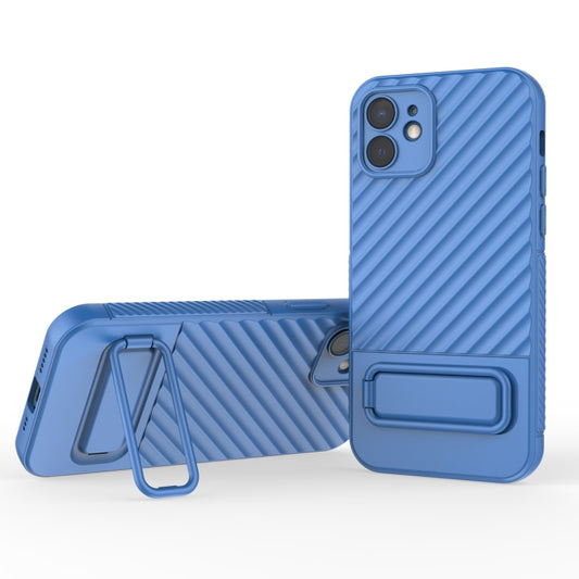 For iPhone 12 Wavy Texture TPU Phone Case with Lens Film(Blue) - iPhone 12 / 12 Pro Cases by buy2fix | Online Shopping UK | buy2fix