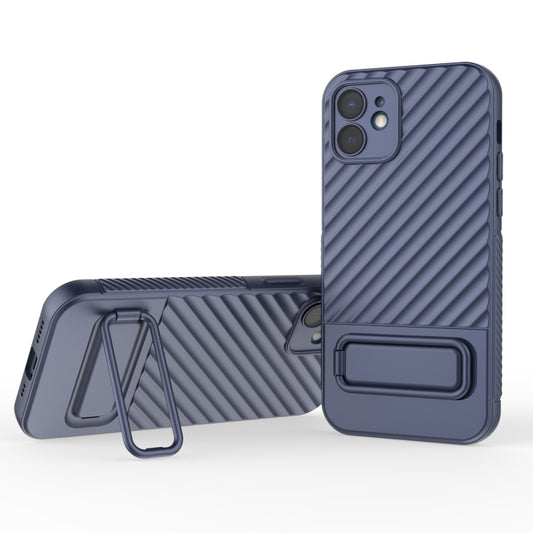 For iPhone 12 Wavy Texture TPU Phone Case with Lens Film(Royal Blue) - iPhone 12 / 12 Pro Cases by buy2fix | Online Shopping UK | buy2fix