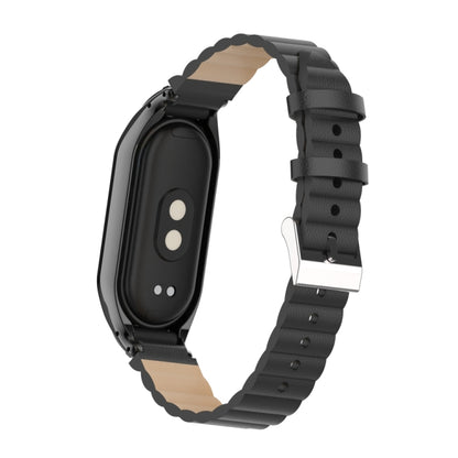 For Xiaomi Mi Band 8 Integrated Metal Case + Bamboo Leather Watch Band(Black) - Watch Bands by buy2fix | Online Shopping UK | buy2fix
