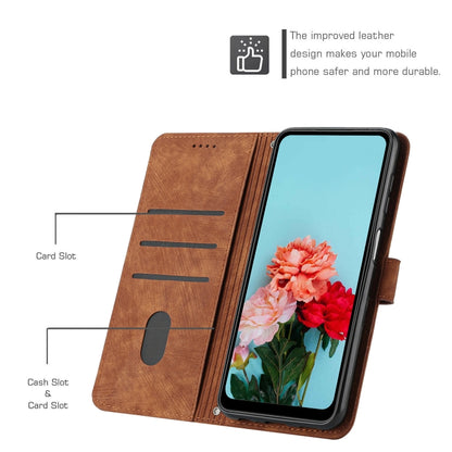 For OPPO Reno7 5G Global / Find X5 Lite Skin Feel Stripe Pattern Leather Phone Case with Lanyard(Brown) - OPPO Cases by buy2fix | Online Shopping UK | buy2fix