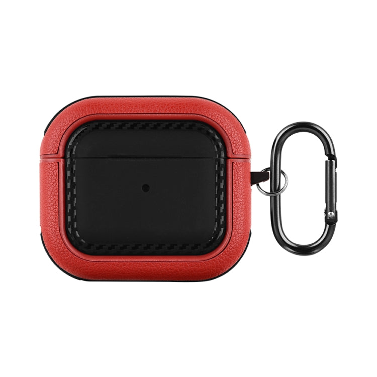 For AirPods 3 Leather Texture Earphone Protective Case(Black Red) - For AirPods 3 by buy2fix | Online Shopping UK | buy2fix