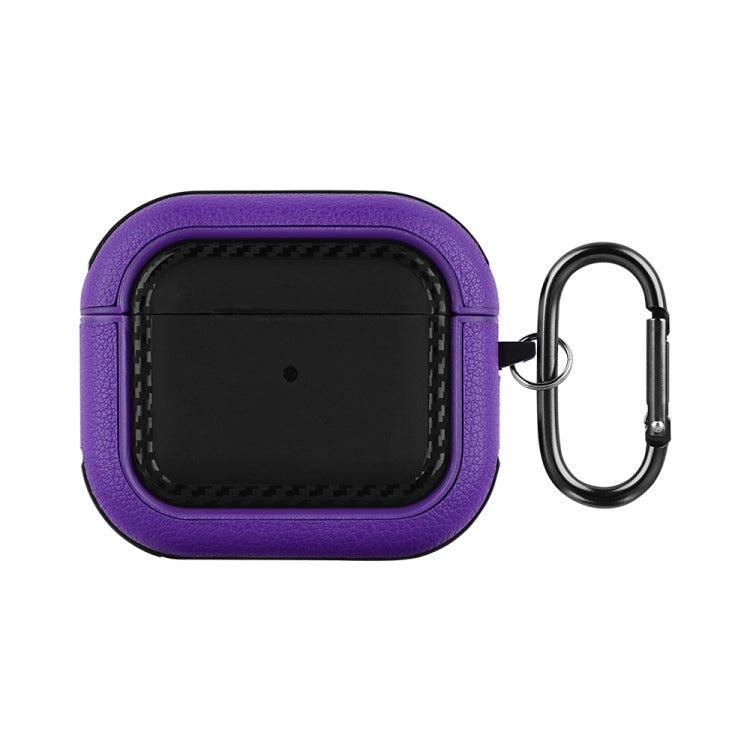 For AirPods 3 Leather Texture Earphone Protective Case(Black Purple) - For AirPods 3 by buy2fix | Online Shopping UK | buy2fix