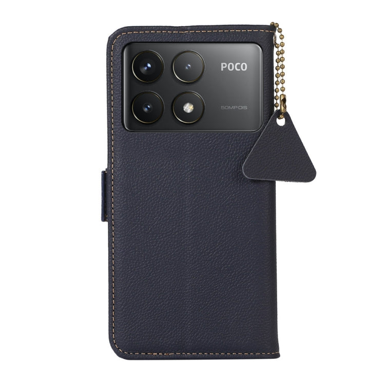 For Xiaomi Redmi K70 Side-Magnetic TJ Genuine Leather RFID Phone Case(Blue) - K70 Cases by buy2fix | Online Shopping UK | buy2fix